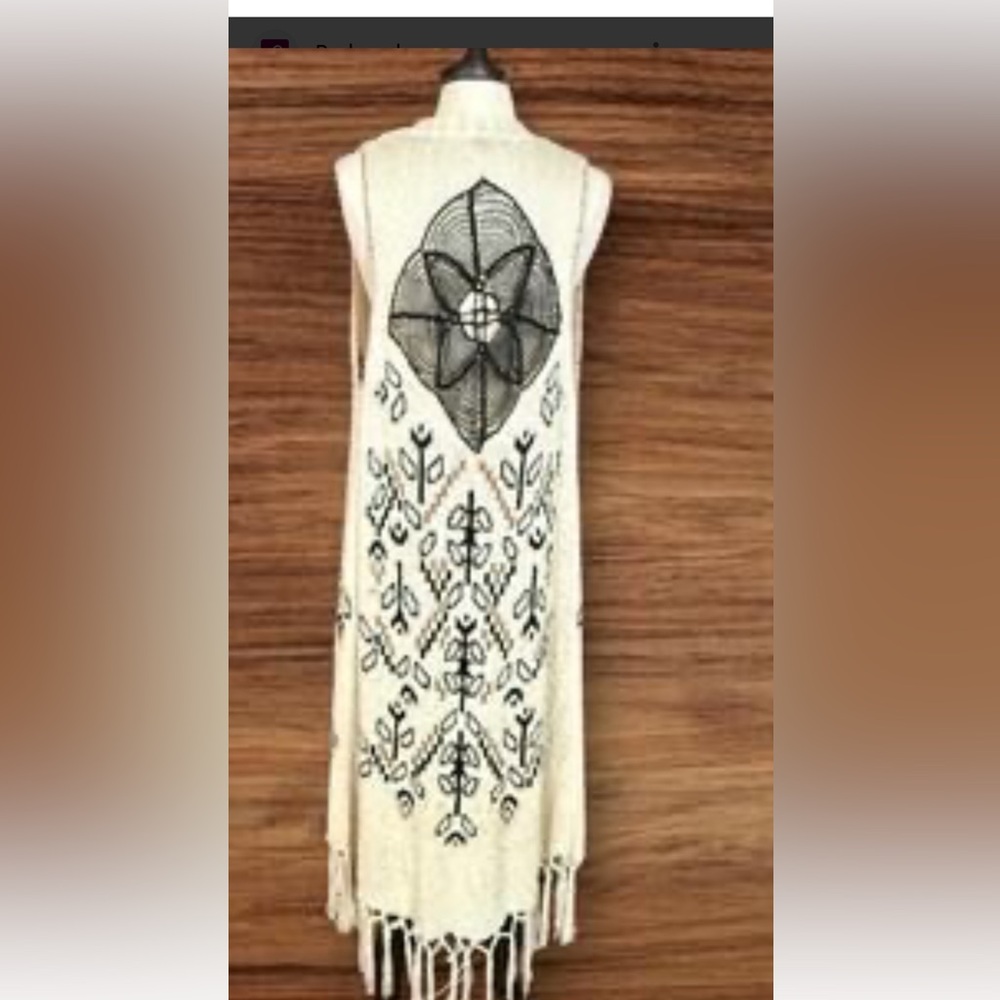 Democracy longline boho western embroidered duster cardigan sleeveless 2XL‎